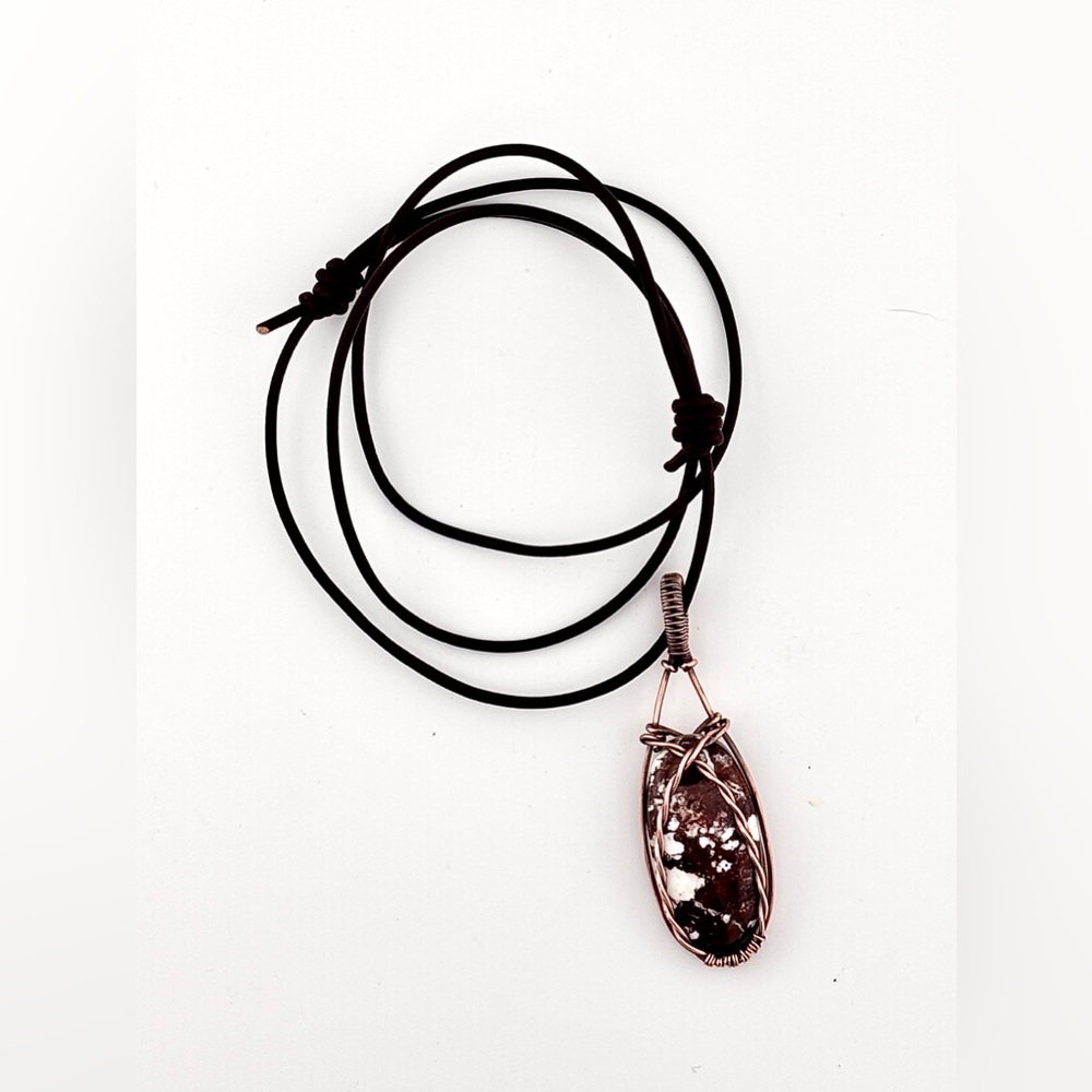 HANDMADE Wild Horse Jasper Copper Wire Wrapped Unisex Pendant Necklace